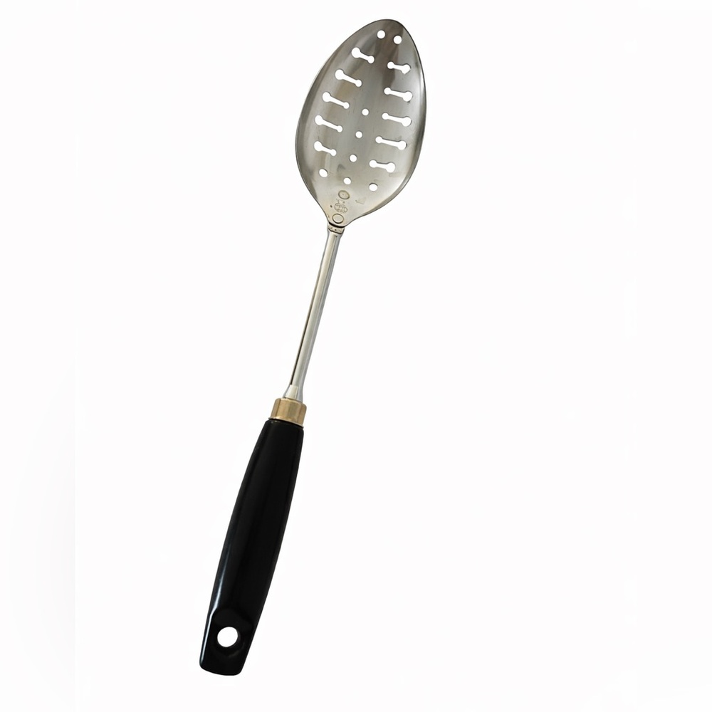 Vintage EKCO Slotted Spoon 12” Chromium Plated Stainless Steel Black Handle